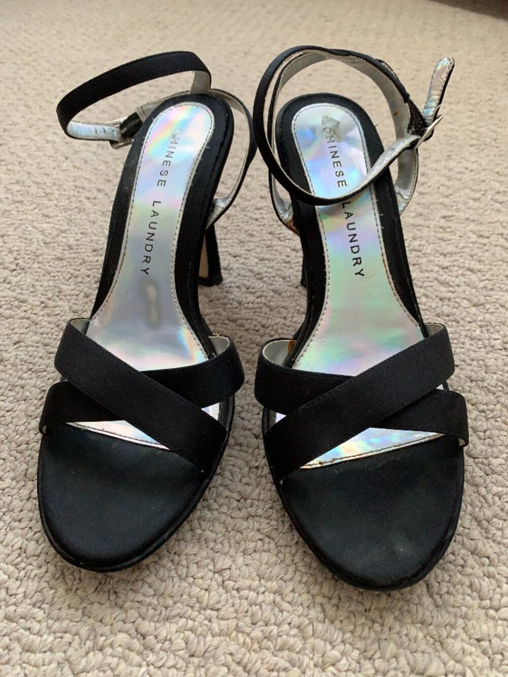 Black Strappy High-Heeled Sandals